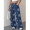 image:imageSidefeel Womens Jeans Floral Print Wide Leg High Waisted Jeans for WomenSmall Floral Blue