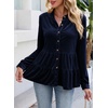 image:imageSidefeel Womens Ruffle Tiered Hem Button Down Shirts Babydoll BlousesNavy Blue