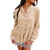 image:imageSidefeel Womens Ruffle Tiered Hem Button Down Shirts Babydoll BlousesApricot