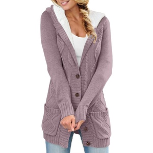 image:imageSidefeel Womens Cable Knit Fleece Lined Hood Cardigan SweatersHooded 21 Purple