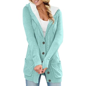 image:imageSidefeel Womens Cable Knit Fleece Lined Hood Cardigan SweatersHooded 21 Sky Blue