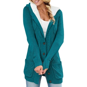 image:imageSidefeel Womens Cable Knit Fleece Lined Hood Cardigan SweatersHooded 23 Blue