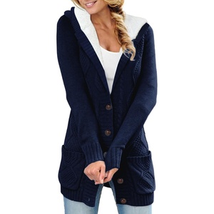 image:imageSidefeel Womens Cable Knit Fleece Lined Hood Cardigan SweatersHooded Deep Blue