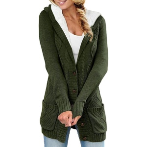 image:imageSidefeel Womens Cable Knit Fleece Lined Hood Cardigan SweatersHooded Green