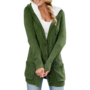 image:imageSidefeel Womens Cable Knit Fleece Lined Hood Cardigan SweatersHooded Light Green