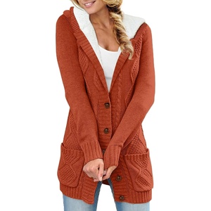 image:imageSidefeel Womens Cable Knit Fleece Lined Hood Cardigan SweatersHooded Oronge