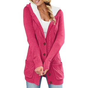image:imageSidefeel Womens Cable Knit Fleece Lined Hood Cardigan SweatersHooded Rose