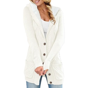 image:imageSidefeel Womens Cable Knit Fleece Lined Hood Cardigan SweatersHooded White