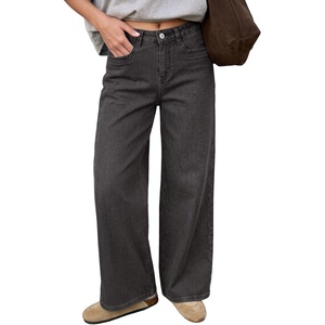 image:imageSidefeel Womens Fleece Lined Jeans Wide Leg High Waisted Denim PantsBlack