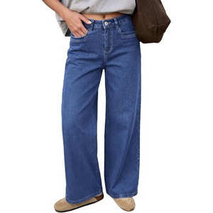 image:imageSidefeel Womens Fleece Lined Jeans Wide Leg High Waisted Denim PantsBlue