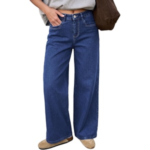 image:imageSidefeel Womens Fleece Lined Jeans Wide Leg High Waisted Denim PantsDark Blue