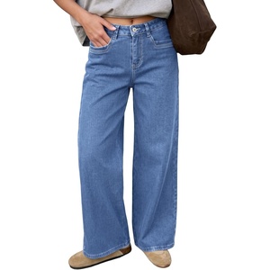 image:imageSidefeel Womens Fleece Lined Jeans Wide Leg High Waisted Denim PantsLight Blue