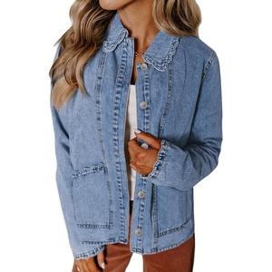 image:imageSidefeel Womens Jean Jacket Long Sleeve Ruffled Denim Jacket ShacketIceland Blue
