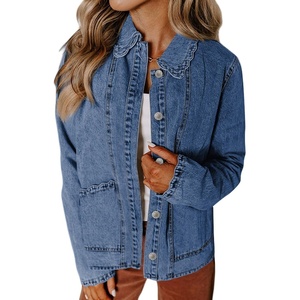 image:imageSidefeel Womens Jean Jacket Long Sleeve Ruffled Denim Jacket ShacketLight Blue