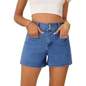 image:imageSidefeel Womens Jean Shorts Casual High Waisted Stretchy Summer Denim Shorts with PocketsSky Blue