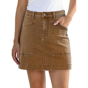 image:imageSidefeel Womens Jean Skirt High Waisted Denim Skirt with PocketsBrown