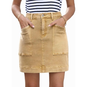image:imageSidefeel Womens Jean Skirt High Waisted Denim Skirt with PocketsKhaki