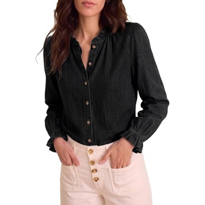 image:imageSidefeel Womens Ruffle Button Down Denim ShirtsBlack