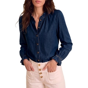 image:imageSidefeel Womens Ruffle Button Down Denim ShirtsBluing