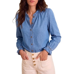 image:imageSidefeel Womens Ruffle Button Down Denim ShirtsLight Blue