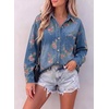 image:imageSidefeel Denim Shirt Women Button Down Printed Jean TopBlue