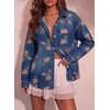 image:imageSidefeel Denim Shirt Women Button Down Printed Jean TopDark Blue