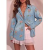 image:imageSidefeel Denim Shirt Women Button Down Printed Jean TopLight Blue