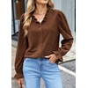 image:imageSidefeel Womens Fall Ruffle Corduroy Button Down ShirtsCoffee