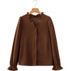 image:imageSidefeel Womens Fall Ruffle Corduroy Button Down ShirtsCoffee