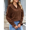 image:imageSidefeel Womens Fall Ruffle Corduroy Button Down ShirtsCoffee
