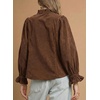 image:imageSidefeel Womens Fall Ruffle Corduroy Button Down ShirtsCoffee