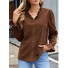 image:imageSidefeel Womens Fall Ruffle Corduroy Button Down ShirtsCoffee