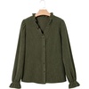 image:imageSidefeel Womens Fall Ruffle Corduroy Button Down ShirtsGreen