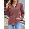image:imageSidefeel Womens Fall Ruffle Corduroy Button Down ShirtsMineral Red