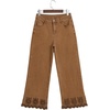 image:imageSidefeel Womens Wide Leg Embroidered Jeans Stretchy Denim PantsBrown