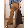 image:imageSidefeel Womens Wide Leg Embroidered Jeans Stretchy Denim PantsBrown