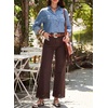 image:imageSidefeel Womens Wide Leg Embroidered Jeans Stretchy Denim PantsChicory Coffee