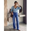 image:imageSidefeel Womens Wide Leg Jeans High Waisted Stretchy Jeans Denim PantsDark Blue