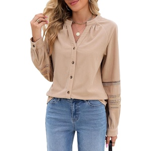 image:imageSidefeel Corduroy Button Down Shirts for Women Long Sleeve TopsBeige