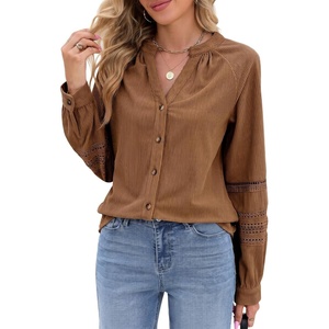 image:imageSidefeel Corduroy Button Down Shirts for Women Long Sleeve TopsCoffee