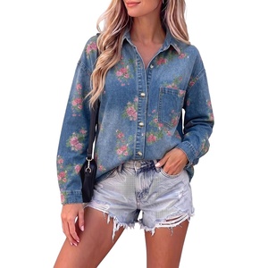 image:imageSidefeel Denim Shirt Women Button Down Printed Jean TopBlue