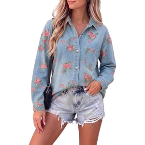 image:imageSidefeel Denim Shirt Women Button Down Printed Jean TopLight Blue