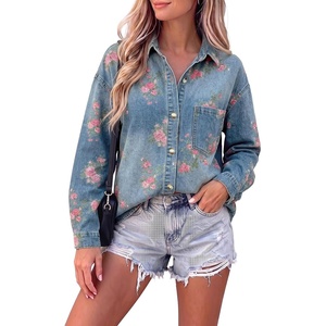 image:imageSidefeel Denim Shirt Women Button Down Printed Jean TopSky Blue