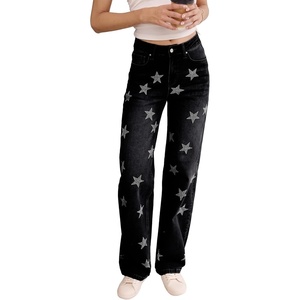 image:imageSidefeel Womens Jeans High Waisted Rhinestone Star Y2K PantsBlack