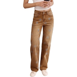 image:imageSidefeel Womens Jeans High Waisted Rhinestone Star Y2K PantsBrown