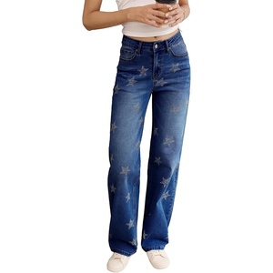 image:imageSidefeel Womens Jeans High Waisted Rhinestone Star Y2K PantsDark Blue