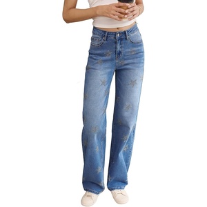 image:imageSidefeel Womens Jeans High Waisted Rhinestone Star Y2K PantsLight Blue