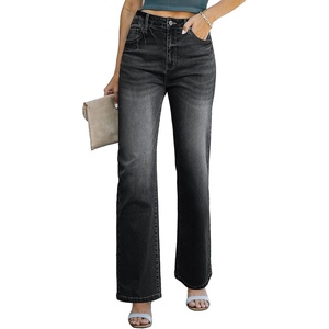image:imageSidefeel Womens Wide Leg Jeans High Waisted Straight Denim PantsBlack