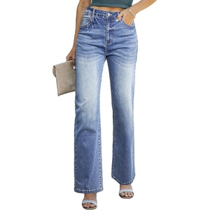 image:imageSidefeel Womens Wide Leg Jeans High Waisted Straight Denim PantsLight Blue
