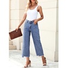 image:imageSidefeel Cropped Jeans for Women Wide Straight Leg Denim Stretch PantsMist Blue